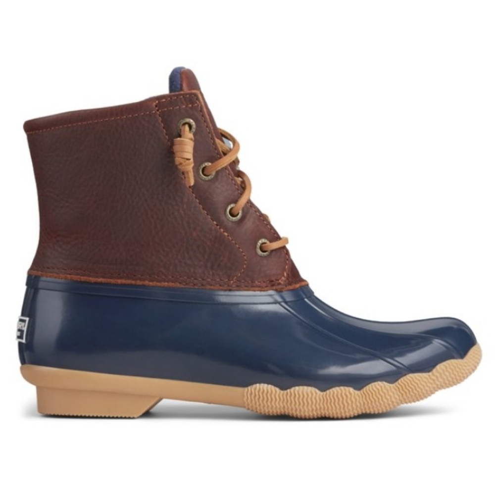 Sperry Saltwater Duck Boots women's waterproof boots brown and navy blue  Size 9